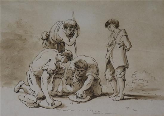 English School, c.1800 Figures playing a game 13 x 18cm